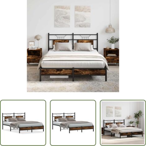 vidaXL Somier de láminas -  Estructura de cama sin colchón madera roble ahumado 140x190 cm