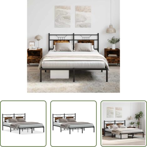 vidaXL Somier de láminas -  Estructura de cama sin colchón madera roble ahumado 140x190 cm
