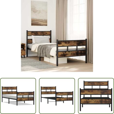 vidaXL Somier de láminas -  Estructura de cama sin colchón metal roble ahumado 107x203 cm