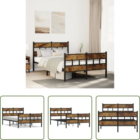vidaXL Somier de láminas -  Estructura de cama sin colchón metal roble ahumado 120x190 cm