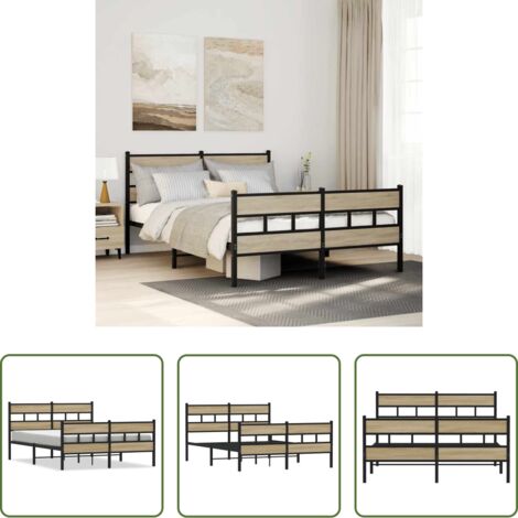 vidaXL Somier de láminas -  Estructura de cama sin colchón metal roble Sonoma 135x190 cm