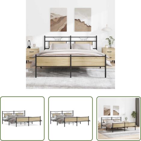 vidaXL Somier de láminas -  Estructura de cama sin colchón metal roble Sonoma 160x200 cm
