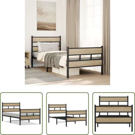 vidaXL Somier de láminas - Estructura de cama sin colchón metal roble Sonoma 75x190 cm