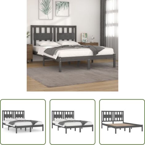 vidaXL Somier de madera -  Estructura de cama de madera maciza de pino gris 200x200 cm