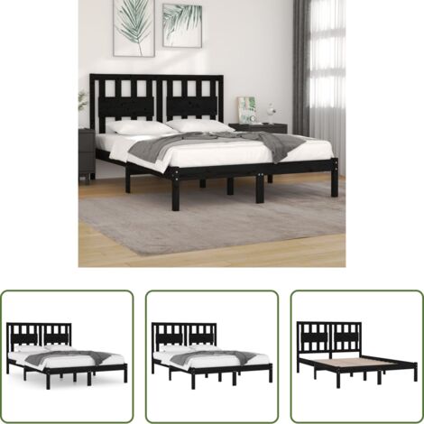 vidaXL Somier de madera -  Estructura de cama de madera maciza de pino negra 140x190 cm