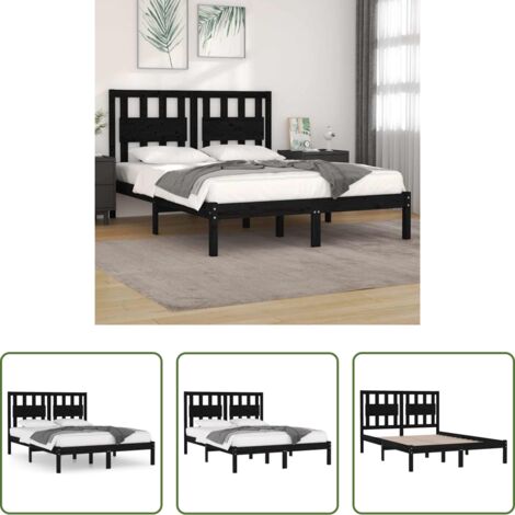 vidaXL Somier de madera -  Estructura de cama de madera maciza de pino negra 200x200 cm