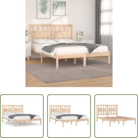 vidaXL Somier de madera -  Estructura de cama doble pequeña sin colchón madera maciza