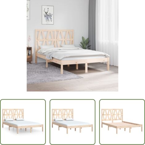 vidaXL Somier de madera -  Estructura de cama doble pequeña sin colchón madera maciza