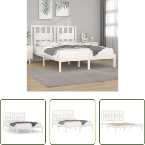 vidaXL Somier de madera -  Estructura de cama doble sin colchón madera maciza blanco