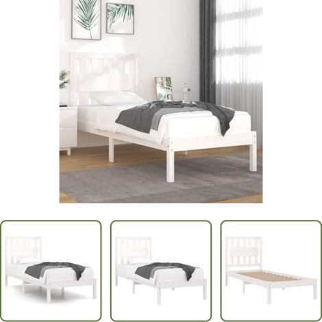 vidaXL Somier de madera -  Estructura de cama individual sin colchón madera maciza blanco