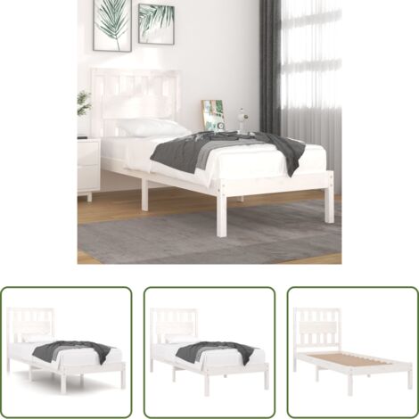 vidaXL Somier de madera -  Estructura de cama madera maciza de pino blanco 90x200 cm
