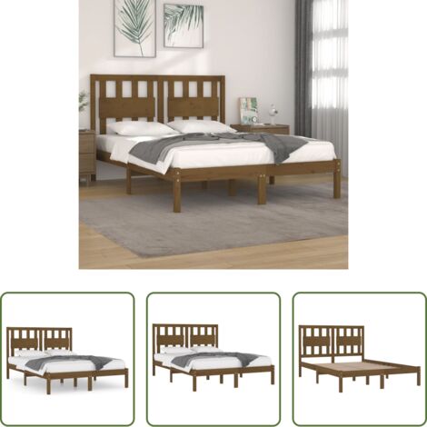 vidaXL Somier de madera -  Estructura de cama madera maciza de pino marrón miel 200x200 cm