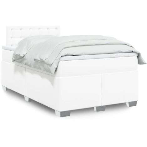 vidaXL Sommier à lattes de lit avec matelas Blanc 120x200cm Similicuir