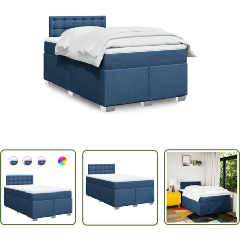 vidaXL Sommier à lattes de lit avec matelas bleu 120x190 cm tissu