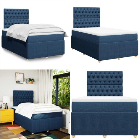vidaXL Sommier à lattes de lit avec matelas Bleu 120x200 cm Tissu