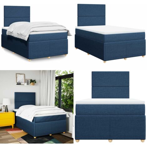 vidaXL Sommier à lattes de lit avec matelas Bleu 120x200 cm Tissu