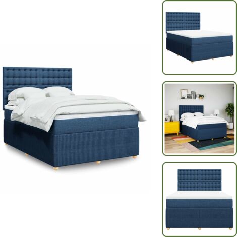 vidaXL Sommier à lattes de lit avec matelas Bleu 140x190 cm Tissu