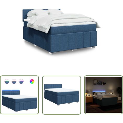 vidaXL Sommier à lattes de lit avec matelas Bleu 140x190 cm Tissu