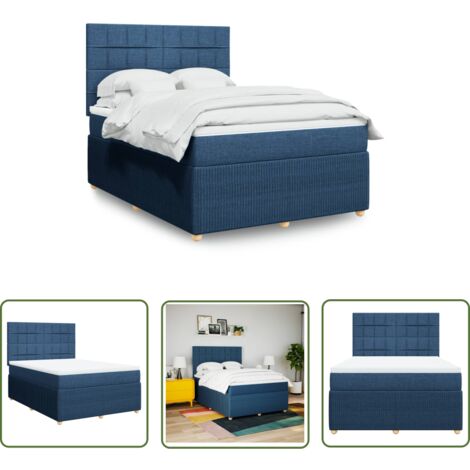 vidaXL Sommier à lattes de lit avec matelas Bleu 140x190 cm Tissu