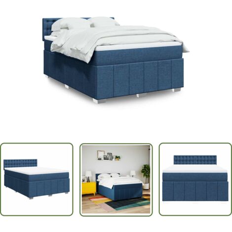 vidaXL Sommier à lattes de lit avec matelas Bleu 140x190 cm Tissu