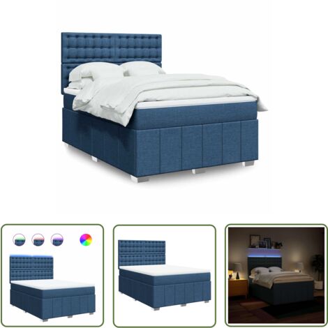 vidaXL Sommier à lattes de lit avec matelas Bleu 140x190 cm Tissu