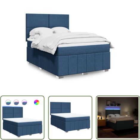 vidaXL Sommier à lattes de lit avec matelas Bleu 140x190 cm Tissu