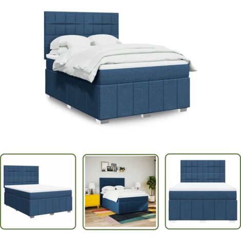 vidaXL Sommier à lattes de lit avec matelas Bleu 140x190 cm Tissu