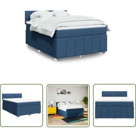 vidaXL Sommier à lattes de lit avec matelas Bleu 140x190 cm Tissu