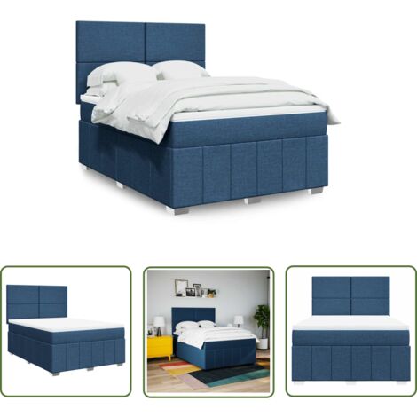 vidaXL Sommier à lattes de lit avec matelas Bleu 140x190 cm Tissu