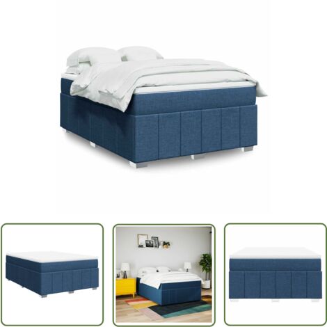 vidaXL Sommier à lattes de lit avec matelas Bleu 140x190 cm Tissu