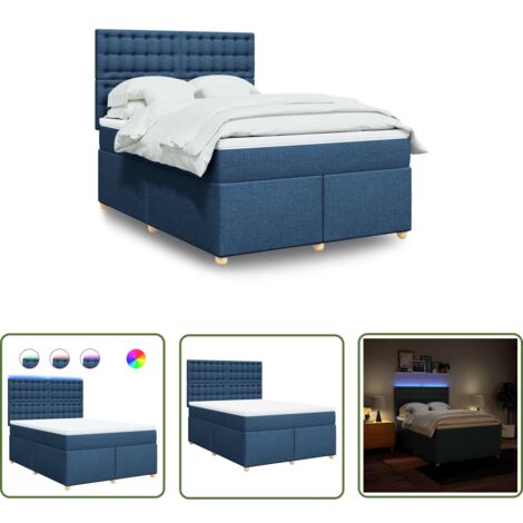 vidaXL Sommier à lattes de lit avec matelas Bleu 140x190 cm Tissu