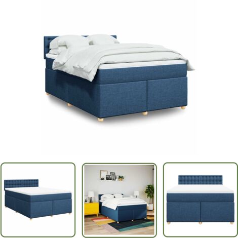 vidaXL Sommier à lattes de lit avec matelas Bleu 140x190 cm Tissu