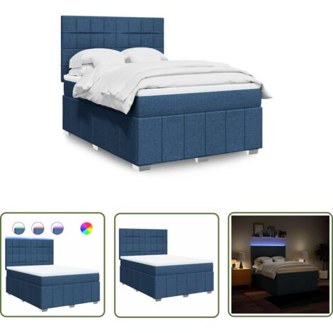 vidaXL Sommier à lattes de lit avec matelas Bleu 140x190 cm Tissu