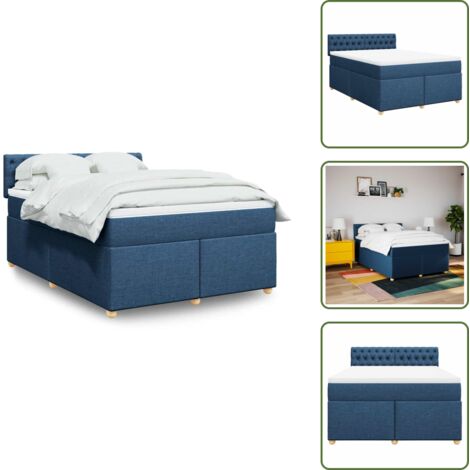 vidaXL Sommier à lattes de lit avec matelas Bleu 140x190 cm Tissu