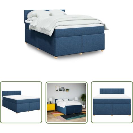 vidaXL Sommier à lattes de lit avec matelas Bleu 140x190 cm Tissu