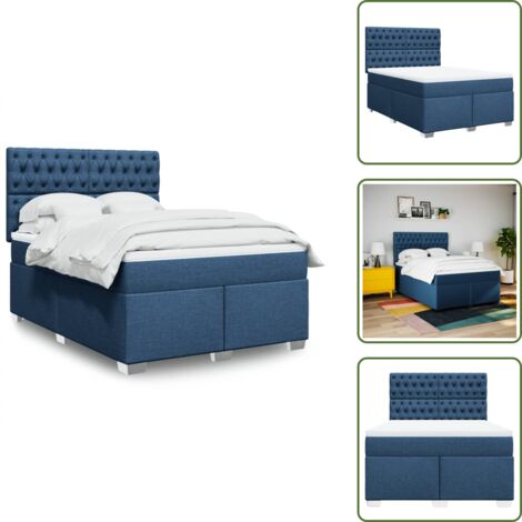 vidaXL Sommier à lattes de lit avec matelas Bleu 140x190 cm Tissu