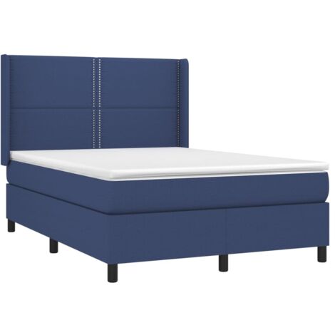 vidaXL Sommier à lattes de lit avec matelas Bleu 140x190 cm Tissu