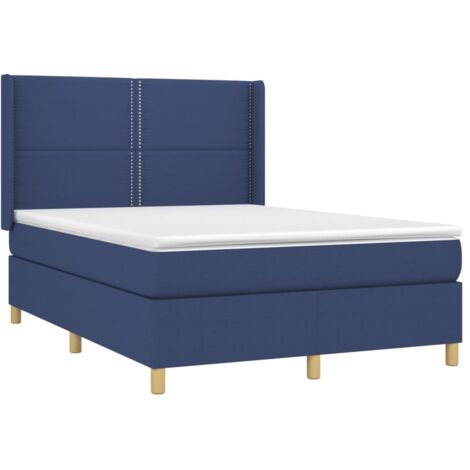vidaXL Sommier à lattes de lit avec matelas Bleu 140x190 cm Tissu