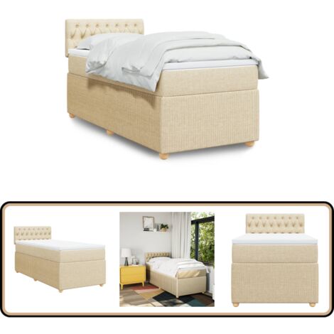 vidaXL Sommier à lattes de lit avec matelas Crème 100x200 cm Tissu