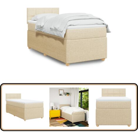 vidaXL Sommier à lattes de lit avec matelas Crème 100x200 cm Tissu