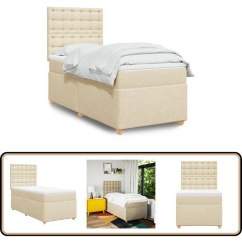 vidaXL Sommier à lattes de lit avec matelas Crème 90x200 cm Tissu