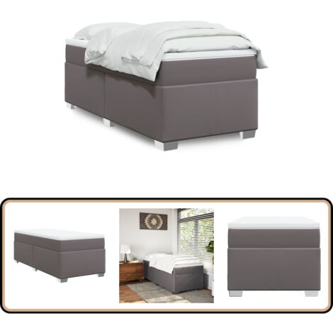vidaXL Sommier à lattes de lit avec matelas Gris 100x200 cm Similicuir