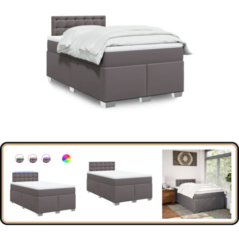 vidaXL Sommier à lattes de lit avec matelas gris 120x190 cm similicuir