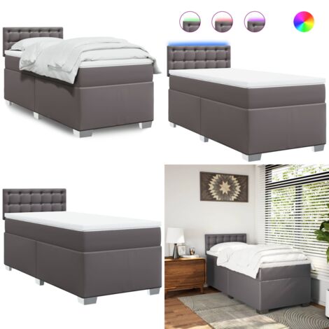 vidaXL Sommier à lattes de lit avec matelas Gris 90x190 cm Similicuir