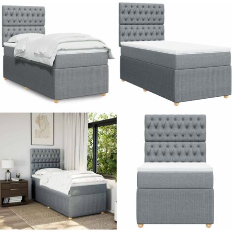 vidaXL Sommier à lattes de lit avec matelas Gris clair 100x200cm Tissu