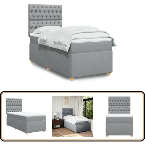 vidaXL Sommier à lattes de lit avec matelas Gris clair 90x200 cm Tissu