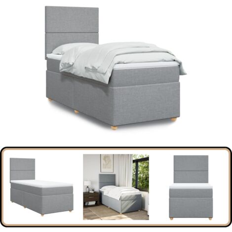 vidaXL Sommier à lattes de lit avec matelas Gris clair 90x200 cm Tissu