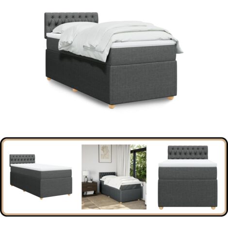 vidaXL Sommier à lattes de lit avec matelas Gris foncé 100x200cm Tissu