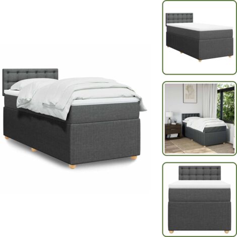 vidaXL Sommier à lattes de lit avec matelas Gris foncé 100x200cm Tissu