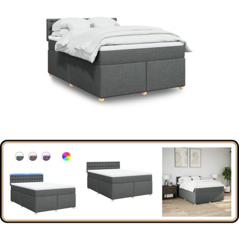 vidaXL Sommier à lattes de lit avec matelas Gris foncé 140x190cm Tissu